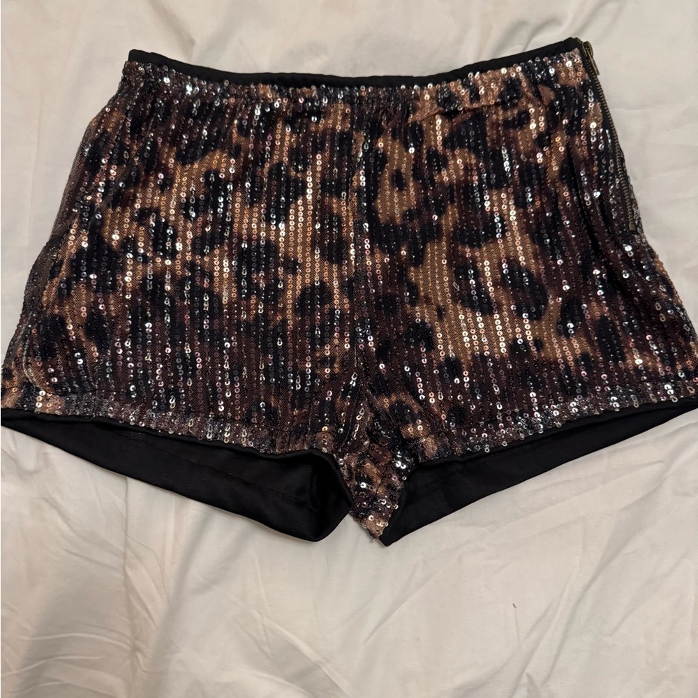 SHEIN Leopard Sequin Mini Shorts